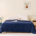Sophia & William Ruched Faux Fur Throw Blanket Bed Blanket - Luxury Lightweight Plush Fuzzy Cozy Soft Blankets, Blue, 60" x 80"