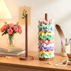 2 Pcs Scrunchie Holder Stand Hair Tie Organizer Vertical 15-20 Scrunchies Hairs Accessories Organizer Display Scrunchy Wood Hair Tie Holder Storage for Women Bathroom Bedroom Decor (Walnut wood, large)