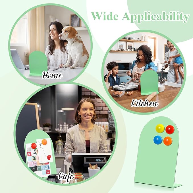 Shimeyao 2 Pcs Magnetic Bulletin Board for Tabletops with 8 Magnets Memo Display Easel Stand for Home Office School Kitchen Table Supplies (Green, 10 X7 Inch, Arched)