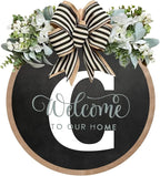 Circular Surname Front Door Welcome Sign - 26 Letter House Wreath, Front Porch Decorations, Year-Round Home Decor (C)