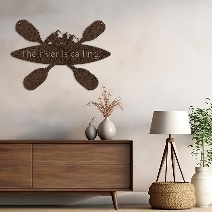 SIGNLEADER Metal Wall Art Decor - Kayak with Paddles Sport Minimalist Modern Abstract Wall Sculpture Hanging Home Decoration for Living Room, Bedroom, Bathroom, Kitchen, Studio, Outdoor - 30" Bronze