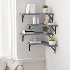 Corner Floating Shelves Wall Mounted Set of 4, Rustic Wood Storage Display Wall Shelves for Home Decor, Bathroom, Kitchen, Bedroom, Living Room, Office (Grey)
