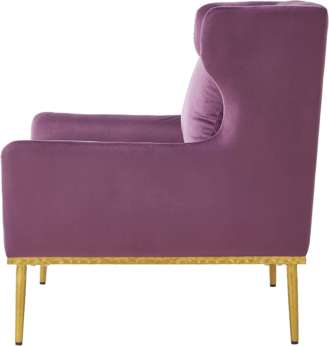 Merax Luxury Velvet Accent Chair, Modern Mid-Century Armchair for Living Room, Bedroom Reading Corner, Comfortable Tufted Single Seater Sofa Chair with Iron Legs (Purple)