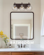 Bathroom Light Fixtures Over Mirror, 3-Light Oil Rubbed Bronze Vanity Light with Clear Glass Globe Shade, Modern Sconces Wall Lighting, Bathroom Wall Lights for Bedroom Hallway, VL195-ORB-3