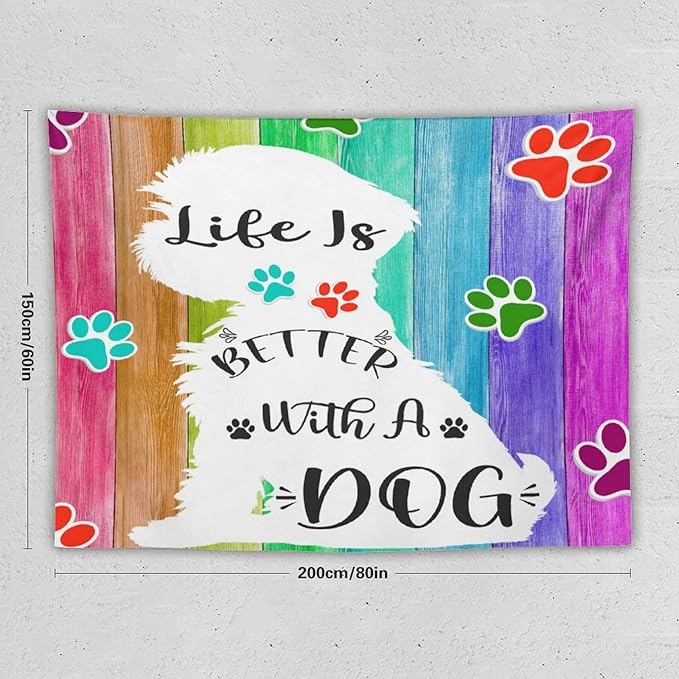VUMIVI Cute Dog Tapestry Rainbow Color Planks Rustic Farmhouse Home Decor Pet Paws Tapestry Wall Hanging for Living Room Bedroom Dorm Classroom Aesthetic Decor W80xL60in