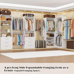 Closet System with 4 Sets, Closet Organizer Systems with 6 Drawers & 8 Hanging Rods & Adjustable Shelves, Walk in Closet Freestanding Closet System Modular Closet System Set White