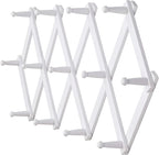Dseap Accordian Wall Hanger: 16” High Wooden Wall Expandable Coat Rack, Hat Rack Holder, Accordion Hook for Baseball Caps, Coats, Mugs, 13 Peg Hooks, White