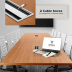 Sturdy Conference Table with Cable Management Grommets Modern Rectangle Office Meeting Table with Wood Tabletop and Metal Frame & Legs- Easy Assembly Boardroom Table (Natural, 10 Foot)
