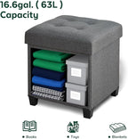 17.7" Ottoman with Storage, Square Storage Ottoman for Dorm, Linen Ottomans with Legs for Living Room, Bedroom, Gray