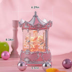 Snow Globe Lantern with Carousel–Shatterproof 8 Songs Musical Box Automatic Snowfall Led Light, USB&Battery Powered,Merry-Go-Round for Valentine’s Day Gift Present Birthday Home Decoration,Silver&Pink