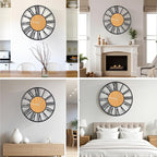 24'' Extra Large Farmhouse Wall Clock, Vintage Wall Clock with Metal Frame for Living Room, Dining Room, Bedroom, Office Decor. (Wooden Centre)
