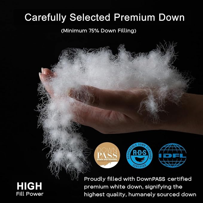 Luxury Down Fiber Pillows Queen Size, Bed Pillows for Sleeping, Pillow for Back, Stomach or Side Sleepers
