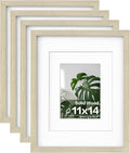 Egofine 11x14 Picture Frames Set of 4, Made of Solid Wood Covered by Plexiglass 5x7 and 8x10 with Mat or 11x14 without Mat, for Table Top Display and Wall Mounting Photo Frame Distressed Wood Grain