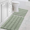H.VERSAILTEX Bathroom Rugs Bath Rug Set 2 Piece Bathroom Contour Rug Toilet Mat Sets Non Slip Contour Bath Rug Ultra Thick Water Absorbent Striped Bath Mats Washable(20" x 32" Plus 20" x 20" U, Sage)