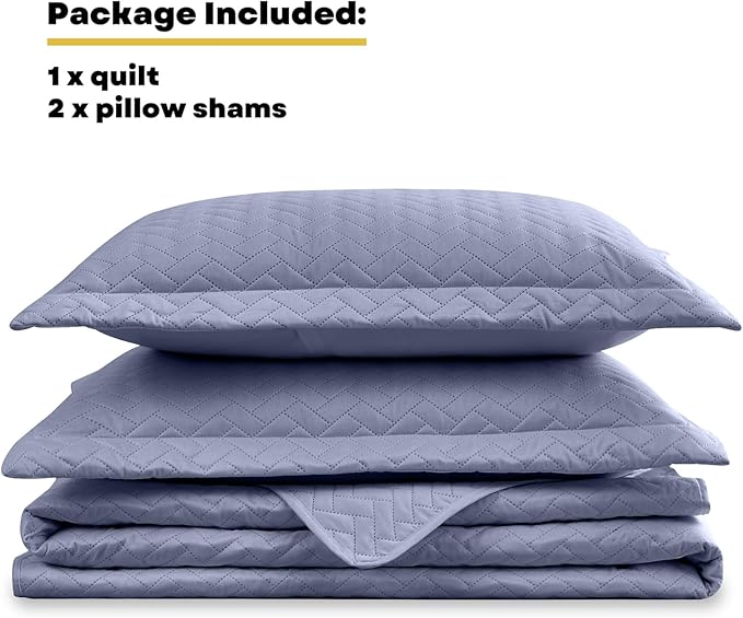 Maple&Stone Quilt Set Queen Size, Mineral Blue Lightweight Bedspread Ultrasonic Chevron Pattern Light Coverlet for All Season Comforter Bedding Decor - 3 Piece Queen Bed Cover Sets