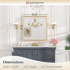 Keonjinn Brushed Gold Bathroom Mirror 36 x 36 Inch Gold Wall Square Mirror Metal Framed Rectangular Mirror for Bathroom Aluminum Alloy Frame Gold Vanity Mirror for Over Sink(Horizontal/Vertical)
