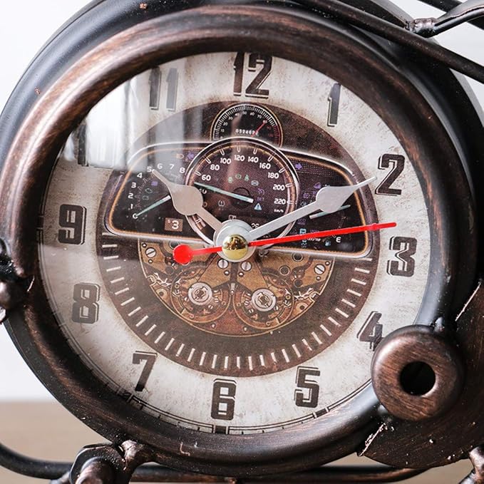 YOUKI Metal Motorcycle Art Wall Decor Desk Shelf Clocks Non Ticking Battery Operated Home Decorative Gift Idea,Wall Decorations for Bedroom Office 16.6 x 1.5X 7.9 Inches,Bronze