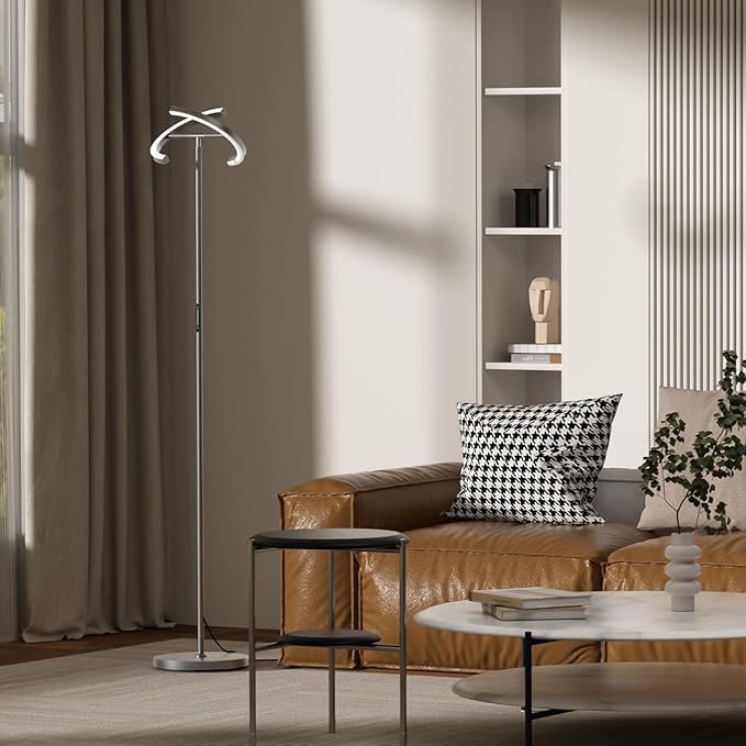Gunmetal Gray LED Floor Lamp - Rotatable Standing Lamp for Living Room Bedroom, 22W Dimmable Floor Readig Light with Touch/Remote Control, Modern Corner Lamp for Office, Brightness Adjustable