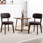 Yilaywain Mid-Century Modern Dining Chairs with Rubberwood Frame, Black Faux Leather Upholstered, 250 LBS Weight Capacity, Anti-Slip Protectors (Brown)