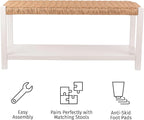 Alaterre Furniture Bench with Handcrafted Woven Rope Seat - Newport Collection 40-Inch Wood Bench with Storage Shelf for Entryway or Bedroom - Indoor Furniture (White)
