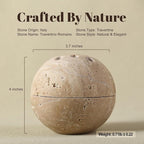 Koville Natural Travertine Incense Burner, Stone Incense Holder for Cone/Balsam Fir/Palo Santo/Sage, Handmade Sphere Marble Incense Burner for Meditation Yoga SPA Relaxation, Home Decor(Beige)