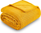 NEWCOSPLAY Super Soft Twin Blanket Mustard Yellow Premium Silky Flannel Fleece Leaves Pattern Lightweight Bed Blanket All Season Use (Mustard Yellow, Twin(60"x80"))