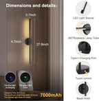 Wireless Battery Operated Wall Sconces with Remote, Black Rechargeable Led Wall Lights Set of Two, Cordless Dimmable Battery Powered Wall Lamp Decor for Bedroom Living Room, 3 Color, 28 Inch