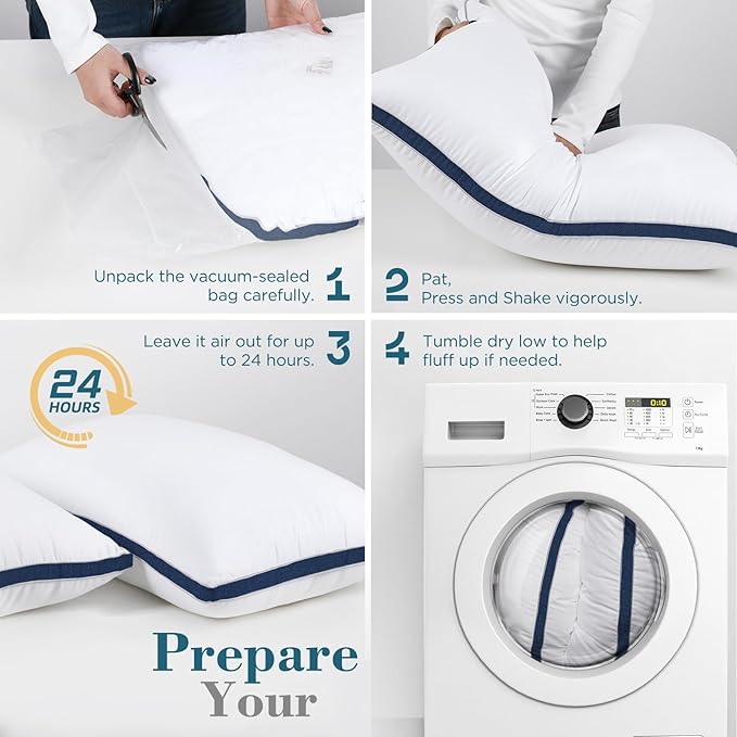 viewstar Bed Pillows Queen Size Set of 2, Hotel Quality, Down Alternative Pillow for Side, Back, or Stomach Sleepers, Navy