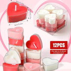 Honoson 12 PCS Valentine's Day Heart-Shaped Tealight Candles Pink Red White Tealight Candles Rose Essential Oils Colors 5 Hours Burn Time for Valentine's Day Dating Weddings Romantic Occasions