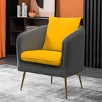 MoNiBloom Sofa Chair Arm Chair Living Room Bedroom Reading Chair, Yellow/Gray Contrasting Colors Upholstered Bedroom Barrel Chair with Backrest Pillow, Mid Century Modern Comfy Suede Singel Armchair