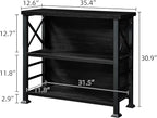 HOMBAZAAR 3-Tier Small Bookshelf, 35.4 Inch Short Book Shelf with Sturdy Metal Frame & Wood Shelves, Black Industrial Bookcase for Living Room, Bedroom, Office