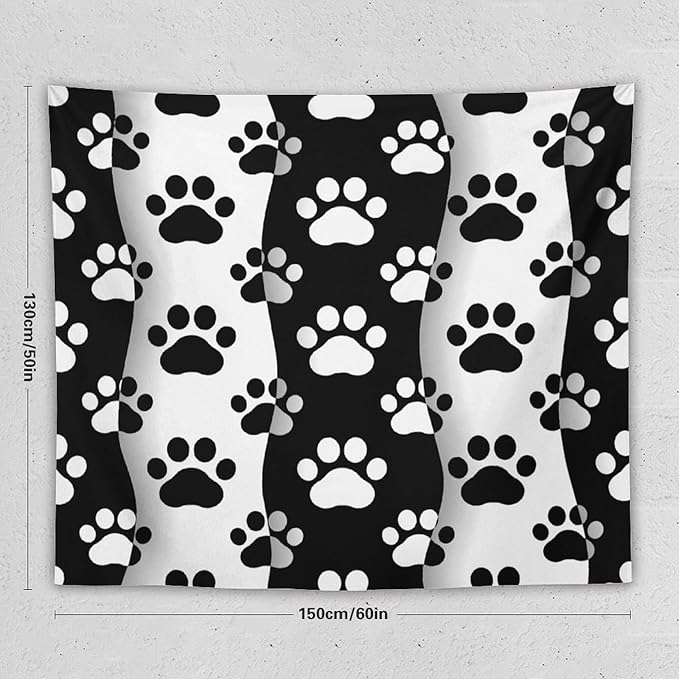 VUMIVI Pet Paws Tapestry Cute Puppy Kitten Black White Animal Paws Modern Funny Art Tapestry Wall Hanging for Living Room Bedroom Dorm Classroom Aesthetic Decor W60xL50in