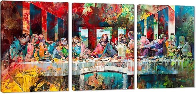 Novatique Graffiti Canvas Wall Art Last Supper Wall Decor Graffiti Picture Print for Dining Room Last Supper by Andrea Solari Decor for Living Room 12 ”x 16 ”x 3Pcs
