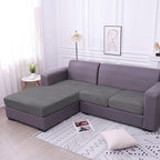 hyha Velvet Couch Cushion Covers, Stretch Chaise Lounge Sectional Couch Seat Covers L Shape for Sectional Sofa, Soft Sofa Cushion Slipcover Washable with Elastic Bottom(XL Chaise, Grey)