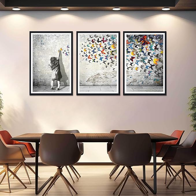 Novatique Graffiti Canvas Wall Art Graffiti Girl with Butterfly Canvas Print Wall Art Street Art Picture Banksy Poster Artwork for Bedroom,24" x 36" x 3pcs