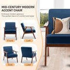KEIKI Mid-Century Modern Accent Chair with Solid Wood Frame, Upholstered Lounge Chair with Extra-Thick Backrest for Living Room Bedroom Reading Nook