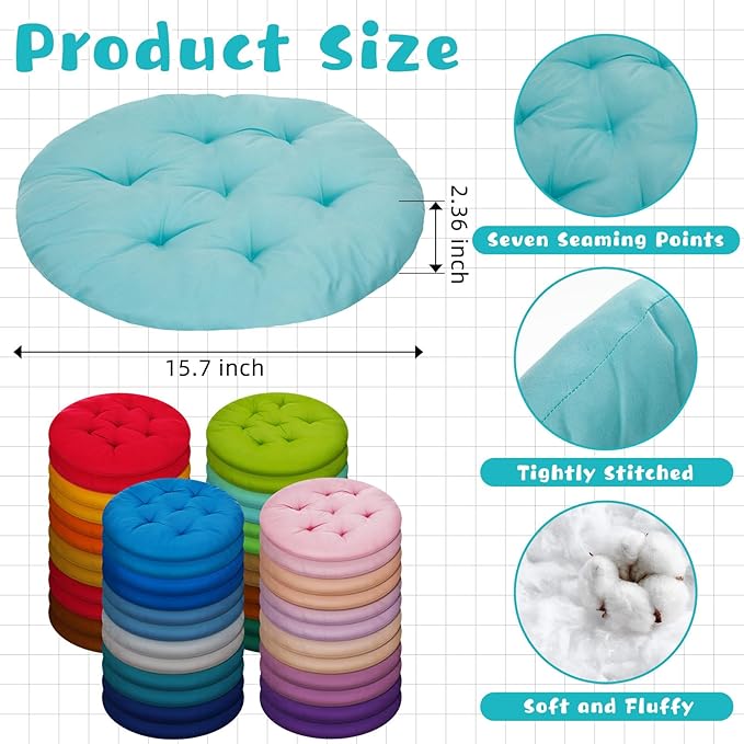 Tinideya 48 Pcs Round Floor Pillows 15.7 Inch Flexible Seating Pillows Chair Floor Cushions Reading Cushions for Kids Adults Classroom Home School Playing Supplies (24 Colors)