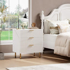 GarveeHome White 3 Drawer Dresser for Bedroom, Fluted Modern Nightstand with Deep Drawers, Chest of Drawers with Wide Top, Wooden Dresser Organizer, Side Table for Living Room, Hallway, Kids Room