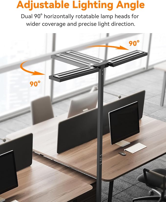 CHICLUX 80'' LED Floor Lamp, 120W Modern Free-Standing Lamp with 2 Adjustable Lamp Heads, Dimmable Eye Caring Floor Lamp for Living Room, Bedroom, Study Room, Office, 4000K Natural Daylight, Black