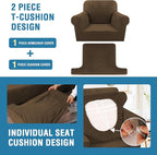 H.VERSAILTEX Sofa Cover 2 Piece T Cushion Armchair Slipcovers Thick Velvet Couch Cover Stretch T Cushion Sofa Covers for 1 Cushion Couch with 1 Individual T Cushion Covers, Bronze Brown