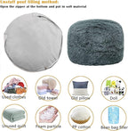 Fur Ottoman Stool Unstuffed Footstool Cover Floor Pouf NO Filler Foot Rest 20x12 In Round Poof Seat Bean Bag Chair Foldable Storage for Living Room Bedroom Cover ONLY Dark Gray