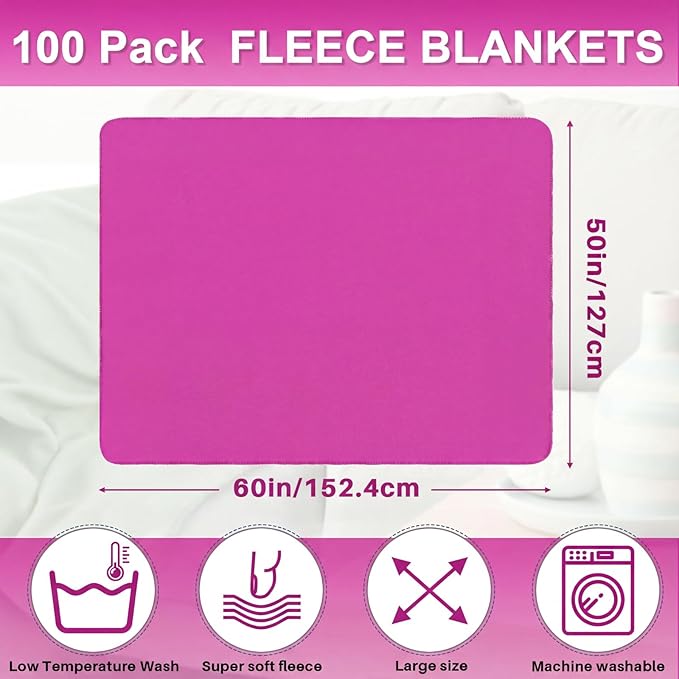 Newwiee 12 Pcs Fleece Throw Blankets Bulk 50'' x 60'' Oeko-tex Standard 100 Certified Spring Outdoor Wedding Guest Blankets Lightweight for Sleepover Donation Lap Pet Sofa Home (Rose)