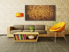MyArton Textured Abstract Squares Canvas Wall Art Hand Painted Modern Golden Yellow Oil Painting for Decoration Ready to Hang 48x24inch