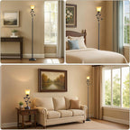 72” Flower Farmhouse Floor Lamp for Living Room, Unique Rustic Leaf Tall Standing Lamp with Amber Glass Shade and Traditional Foot Switch for Bedroom, Corner, Office, Bulb Included (Bronze)
