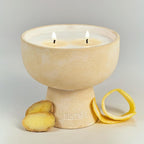 Blueme Happiness Candle | Yuzu & Ginger | 2 Wick - Refillable Wellness Candle with Essential Oils, Hand Finished & Poured Soy Wax Blend Ceramic Vessel, Natural Cotton Wicks | Medium 12 oz