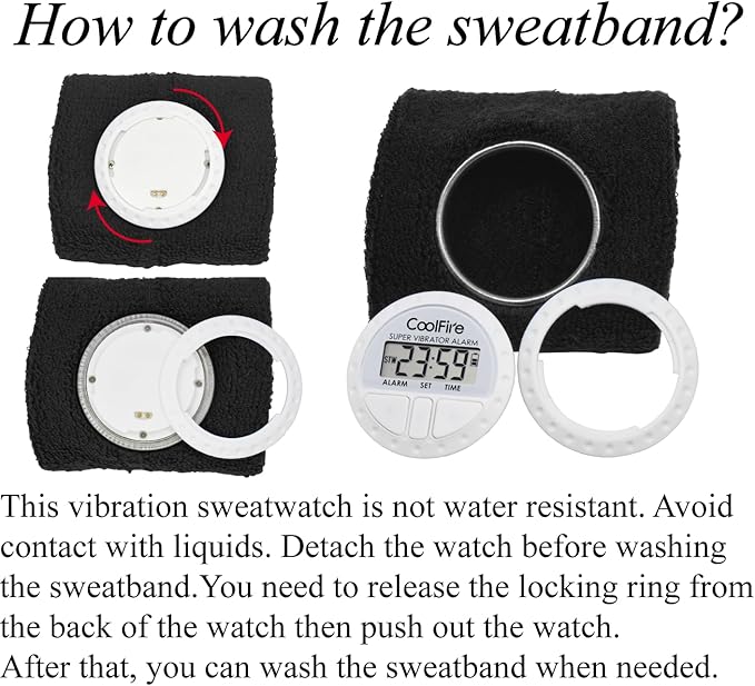Coolfire Vibrating Alarm Clock - Silent Alarm Wristband Vibrating Alarm Watch. Silent Wrist Shock Alarm Clock. Vibration Alarm Bracelet Deep Sleeper & Vibrate Alarm (Black) (Black)