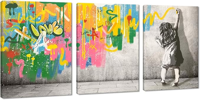Novatique Graffiti Art Wall Decor Banksy Wall Art Colorful Pop Poster Street Graffiti Painting Canvas Print Ready to Hang for Bathroom Bedroom Office,12" x 16" x 3 Pcs