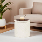 13" Foldable Boucle Round Storage Ottoman,Space-Saving Footrest/Seating/Coffee Table for Small Apartments,Dorms & Bedrooms-White