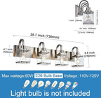 Brushed Nickel Bathroom Light Fixtures, 4 -Light Vanity Lighting Fixture Over Mirror with Clear Glass Shade Wall Sconce Lighting for Mirror Kitchen Living Room Bedroom Hallway