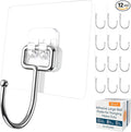 GLUIT Adhesive Large Wall Hooks for Hanging Heavy Duty 22 lbs Hooks for Walls No Damage, Towel Sticky Clear Hooks, Waterproof, Home, Bathroom, Kitchen, Office, and Outdoor 12 Pack